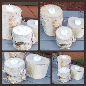 MYSTERY BOX, 3 BIRCH WOOD CANDLE HOLDERS